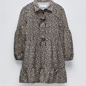 Zara Black and White Floral Long Sleeve Dress